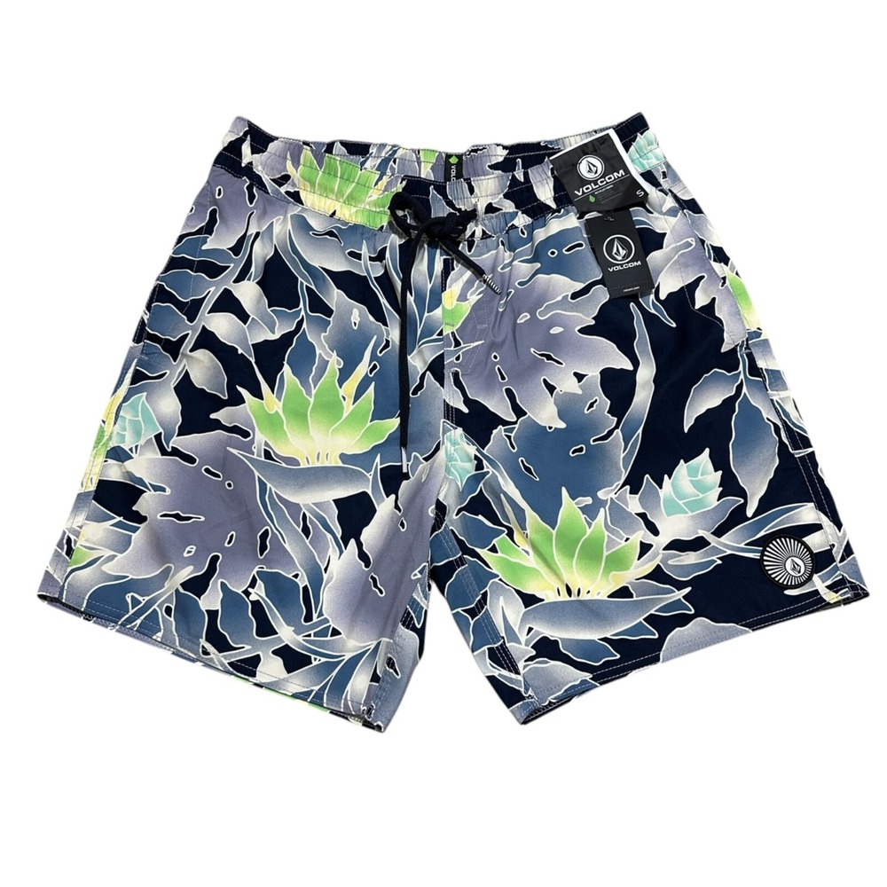 Volcom Mens Size Small Lido Print Trunk 17 Navy Tropical Floral Boardshorts‎ NWT